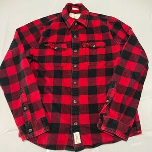 Abercrombie & Fitch Men's XL Red Black Buffalo Plaid Flannel Shirt Muscle Fit
